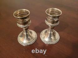 Alvin 841 Sterling Silver 3'' Pair Candlesticks 21h Collars & Hurricane Glass