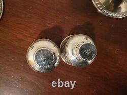 Alvin 841 Sterling Silver 3'' Pair Candlesticks 21h Collars & Hurricane Glass