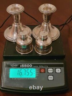 Alvin 841 Sterling Silver 3'' Pair Candlesticks 21h Collars & Hurricane Glass