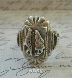 Amazing Bold Oxidized Sterling Silver Romantic Couple Vintage Ring 4911E