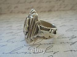 Amazing Bold Oxidized Sterling Silver Romantic Couple Vintage Ring 4911E