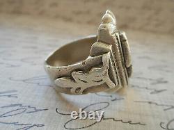 Amazing Bold Oxidized Sterling Silver Romantic Couple Vintage Ring 4911E