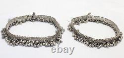 Anklet Pair Solid Silver Anklets Ankle Tribal Feet Vintage Ethnic Women F663