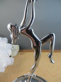 Antigue Vintage Art Deco Nude Dancer Woman Lady Chrome Candle Stick Holder Pair