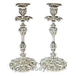 Antique 12 Silverplate Acanthus Leaf Candlesticks with Drip Plates and Bobeche