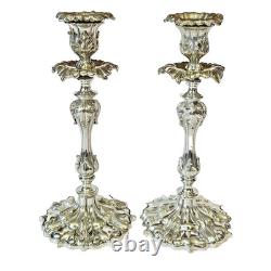Antique 12 Silverplate Acanthus Leaf Candlesticks with Drip Plates and Bobeche