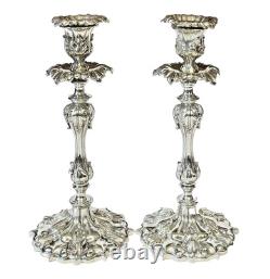 Antique 12 Silverplate Acanthus Leaf Candlesticks with Drip Plates and Bobeche