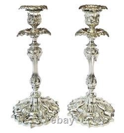 Antique 12 Silverplate Acanthus Leaf Candlesticks with Drip Plates and Bobeche