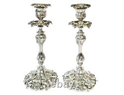 Antique 12 Silverplate Acanthus Leaf Candlesticks with Drip Plates and Bobeche
