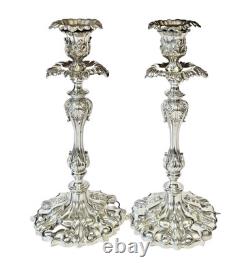 Antique 12 Silverplate Acanthus Leaf Candlesticks with Drip Plates and Bobeche