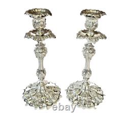 Antique 12 Silverplate Acanthus Leaf Candlesticks with Drip Plates and Bobeche