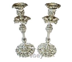 Antique 12 Silverplate Acanthus Leaf Candlesticks with Drip Plates and Bobeche