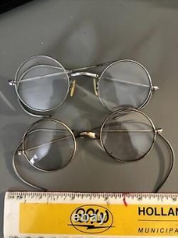 Antique Etched Silver Eyeglasses & One Gold Pair Of Glasses Round Frames