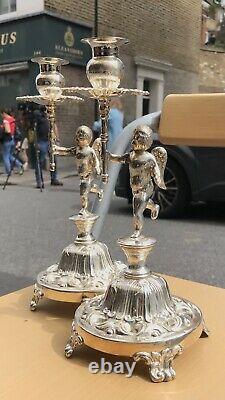 Antique Or Vintage Pair Of Solid Silver Candlestick With Churbe Figure Holders