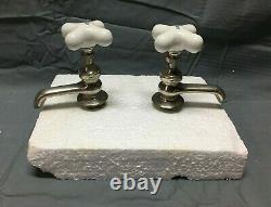 Antique Pair Nickel Brass Empire Bath Faucets Porcelain Handles old VTG 121-22B