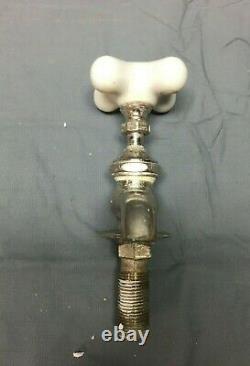 Antique Pair Nickel Brass Empire Bath Faucets Porcelain Handles old VTG 121-22B