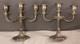 Antique Pair Of 3-arm Candle Holders In Metal Vintage