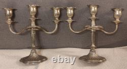 Antique Pair Of 3-Arm Candle Holders In Metal Vintage