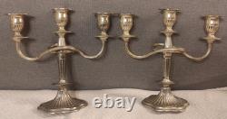 Antique Pair Of 3-Arm Candle Holders In Metal Vintage