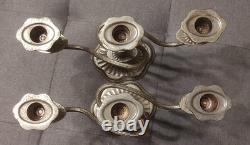 Antique Pair Of 3-Arm Candle Holders In Metal Vintage