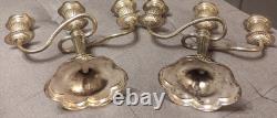 Antique Pair Of 3-Arm Candle Holders In Metal Vintage