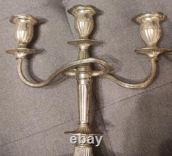 Antique Pair Of 3-Arm Candle Holders In Metal Vintage