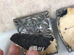 Antique Pair Of Ornate Steel & Rhinestone Shoe Buckles Early Victorian Period