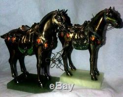 Antique Pair of Chinese 925 Sterling Silver Horse Figurines Enamel Cloisonne Vtg