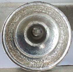 Antique Persian Solid Silver Pair Of Vases Hand Engraved Vtg, 884.6g, Lot#131