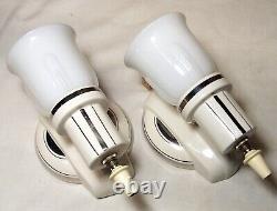Antique Porcelain Sconce Pair Vtg Light Fixture Art Deco Ceramic Silver USA #B35