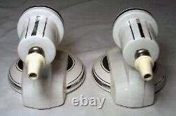 Antique Porcelain Sconce Pair Vtg Light Fixture Art Deco Ceramic Silver USA #B35