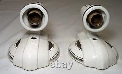 Antique Porcelain Sconce Pair Vtg Light Fixture Art Deco Ceramic Silver USA #B35