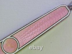 Antique Sterling Silver PINK Guilloche Enamel Button Hook 8-3/8 Courting Couple