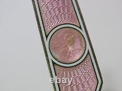 Antique Sterling Silver PINK Guilloche Enamel Button Hook 8-3/8 Courting Couple