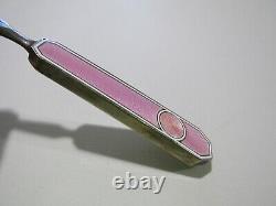 Antique Sterling Silver PINK Guilloche Enamel Button Hook 8-3/8 Courting Couple