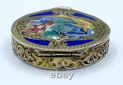 Antique Vintage 800 Silver & Enamel Snuff Pill Box with Scenic Courting Couple