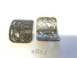 Antique / Vintage French Pair Matching Polished Cut Steel Large Shoe Buckles