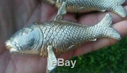 Antique Vintage German Carp Fish Salt Pepper Shakers Sterling Silver PAIR