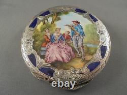 Antique Vintage Italy Silver & Enamel Powder Compact Courting Couple Attendants