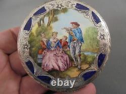 Antique Vintage Italy Silver & Enamel Powder Compact Courting Couple Attendants