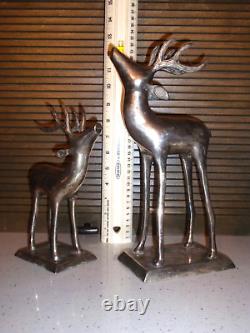 Antique Vintage Large Silverplated Metal Pair of Deer