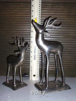 Antique Vintage Large Silverplated Metal Pair of Deer