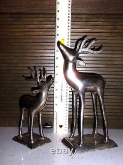 Antique Vintage Large Silverplated Metal Pair of Deer