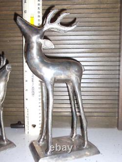 Antique Vintage Large Silverplated Metal Pair of Deer