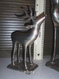 Antique Vintage Large Silverplated Metal Pair of Deer