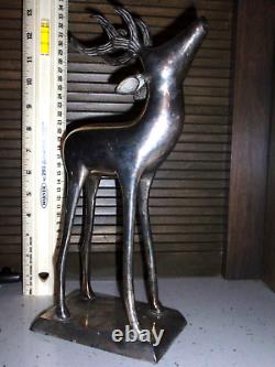 Antique Vintage Large Silverplated Metal Pair of Deer
