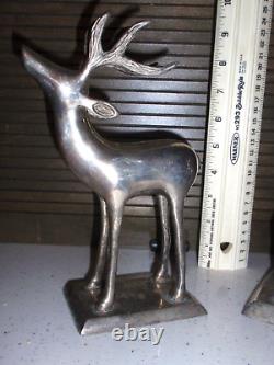 Antique Vintage Large Silverplated Metal Pair of Deer