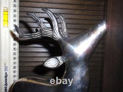 Antique Vintage Large Silverplated Metal Pair of Deer