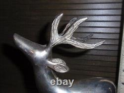 Antique Vintage Large Silverplated Metal Pair of Deer