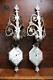 Antique Vintage Light Wall Sconce Pair Arts Crafts Tudor Gothic Silver Lamps